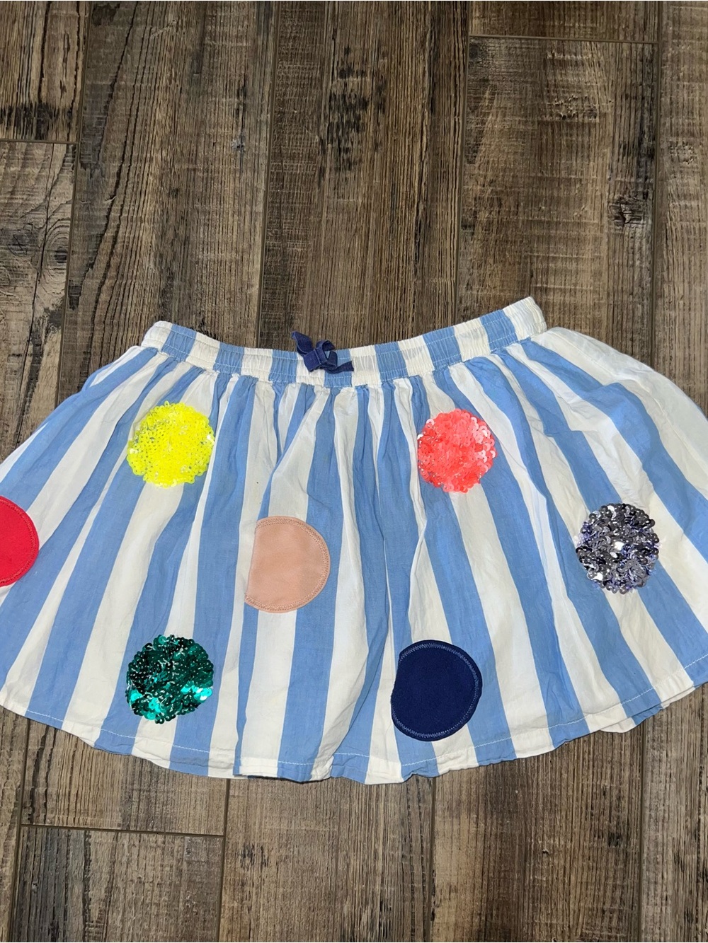 Mini Boden Blue and White Striped Skirt with Colorful Sequin Polka Dots